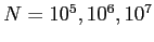 $N=10^5,10^6,10^7$
